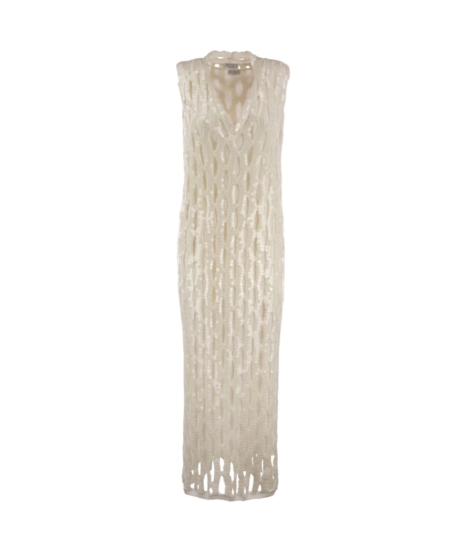 Brunello Cucinelli★素敵！Drop Waist Sequined Knit Dress Brunello Cucinelli Linen And Silk Knit Dress With Sequins