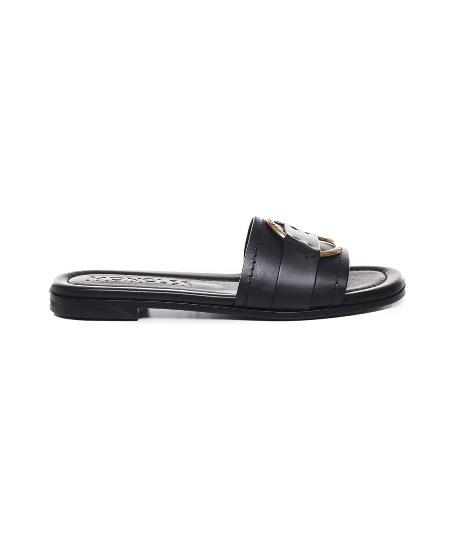MONCLER Black Leather Bell Slippers