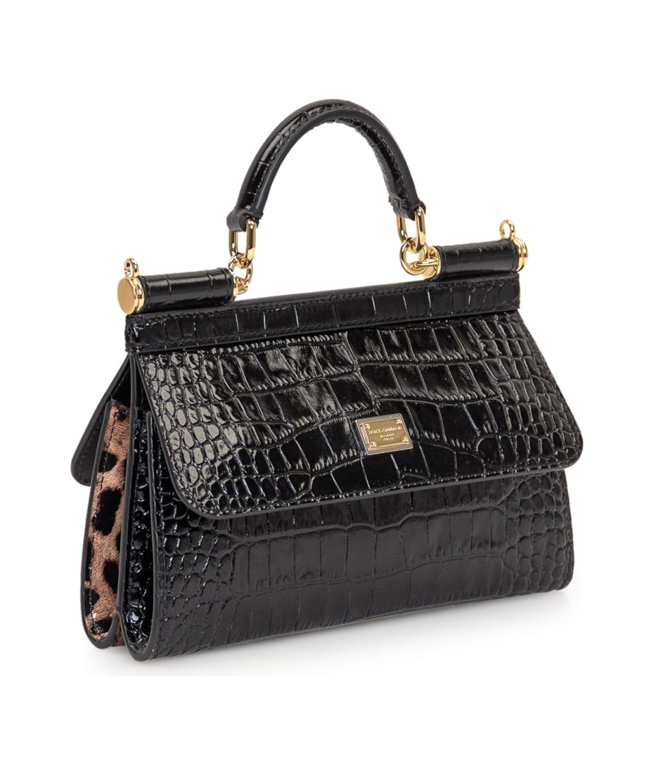 Dolce & Gabbana Sicily Bag In Crocodile in Black