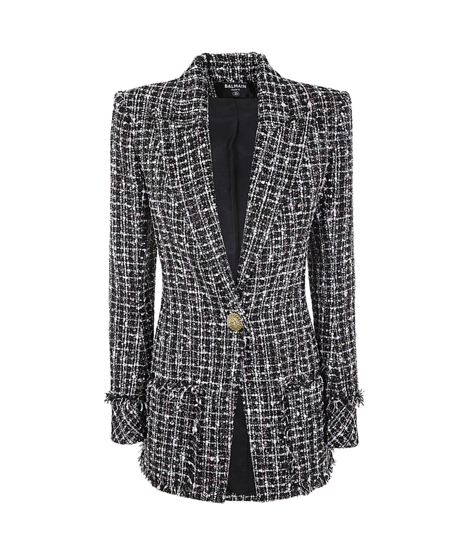 Balmain One Button Tweed Fitted Jacket | italist