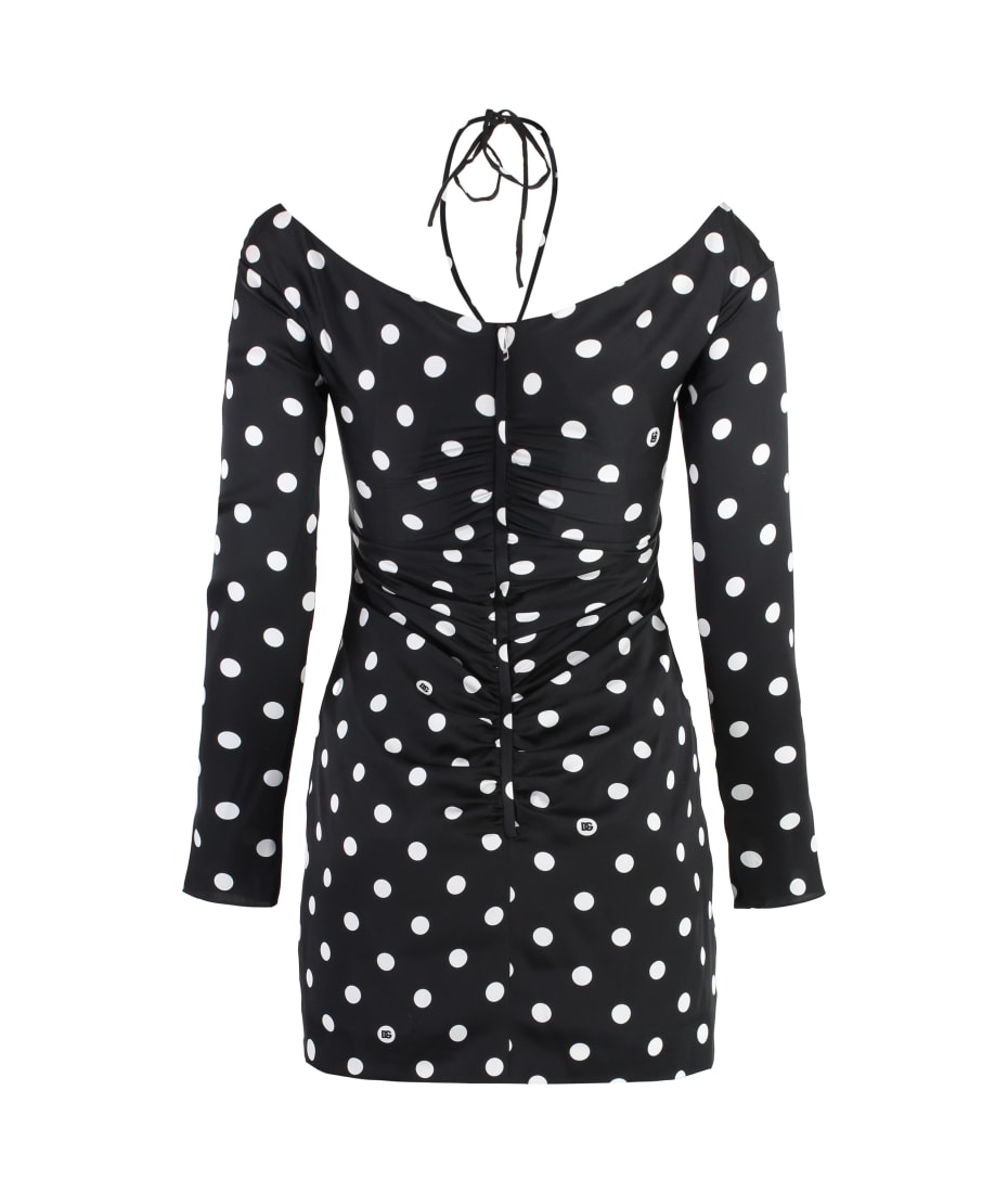 Dolce & Gabbana★素敵！Exclusive Black/White Polka Dot Dress Satin midi dress with polka-dot print and corset details in