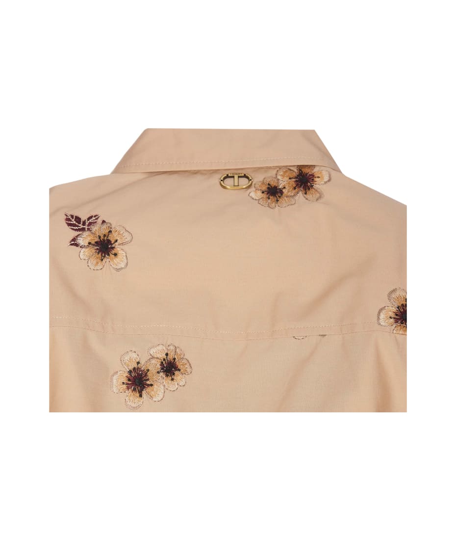 TwinSet Popeline Embroidered Shirt - Beige