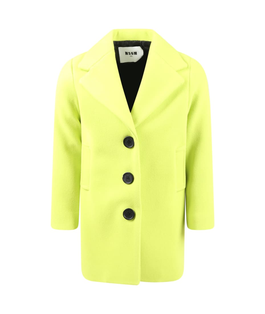 MSGM Lime Green Coat For Girl - Lime