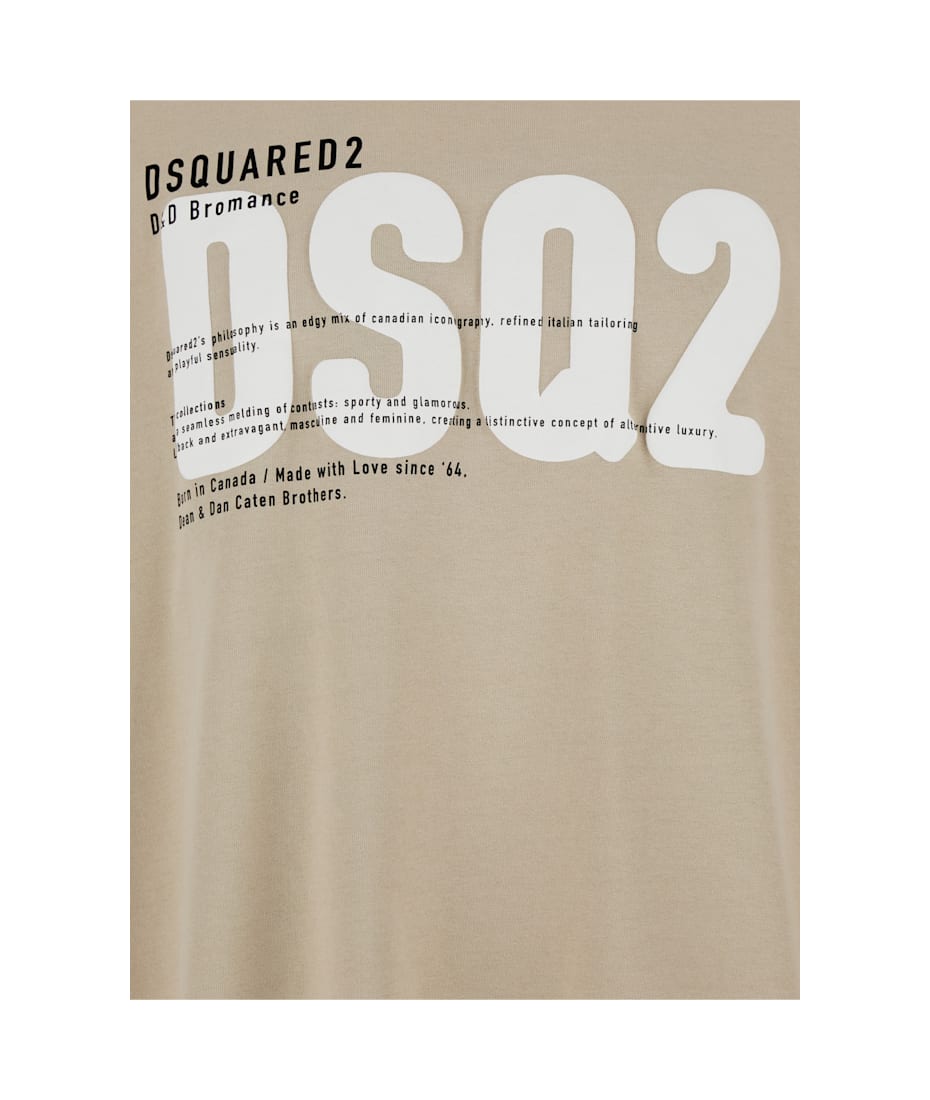 【送料&関税込】Dsquared2 Beige Crewneck T-shirt With Maxi L Dsquared2 Beige Crewneck T-shirt | italist