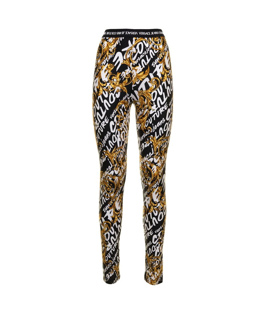 versace jeans couture black logo tights leggings