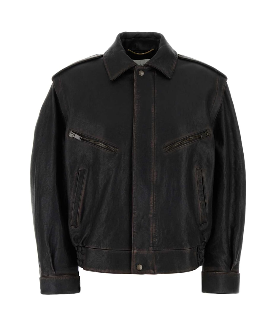 【関税&送料込】Saint Laurent Dark Brown Leather Jacket Saint Laurent Dark Brown Leather Jacket | italist