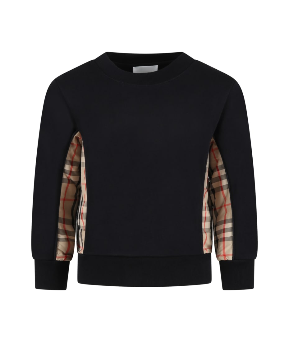 Burberry Black Sweatshirt For Kids With Vintage Check italist