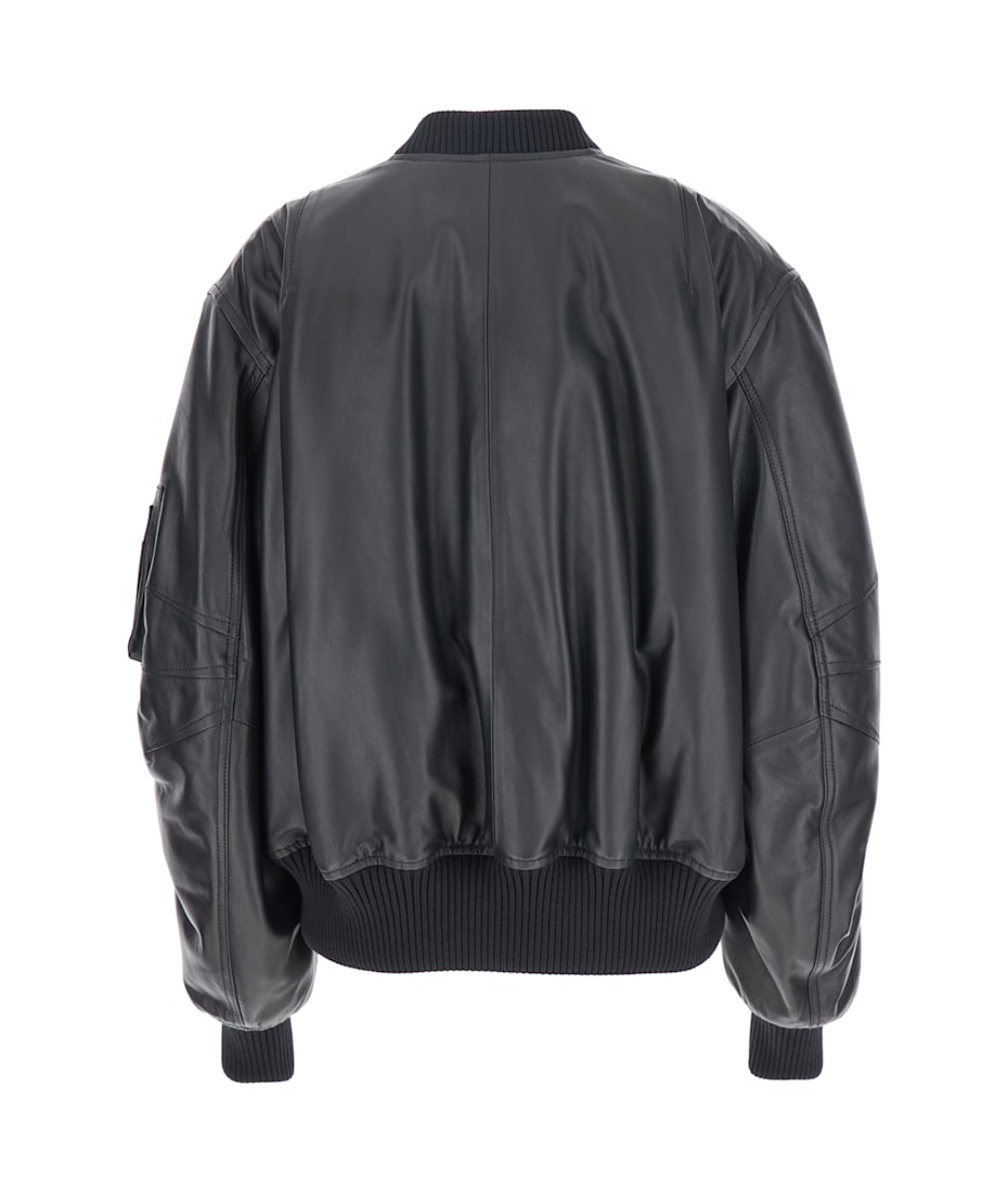 The Attico Black Bomber Jacket With Zip Closure In Leather