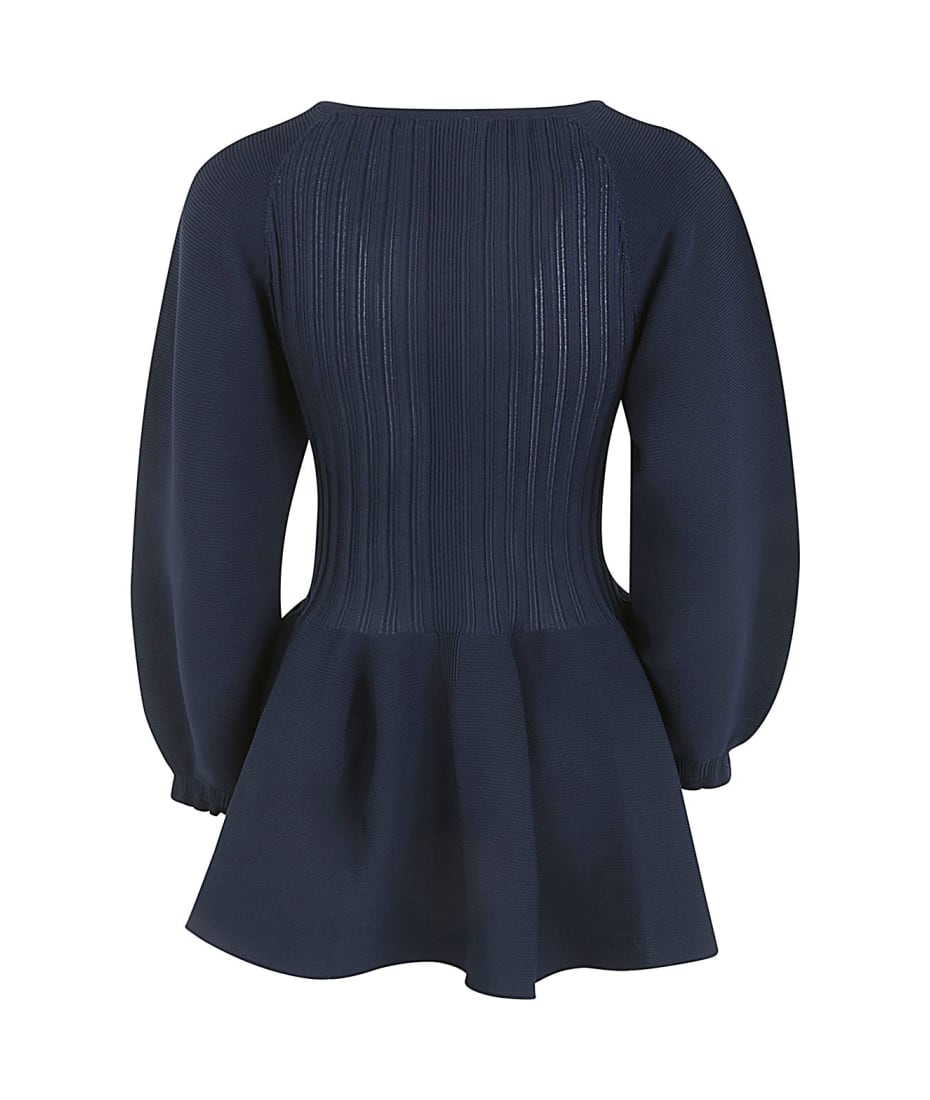 CFCL Pottery Long Puff Sleeve Flare Top - Navy