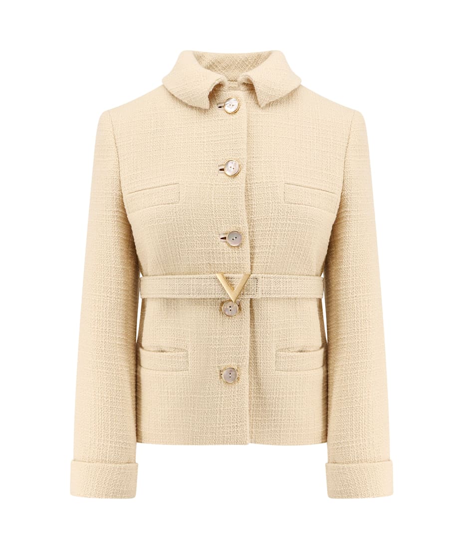 ジャケット VALENTINO Wool blazer with leather belt and v gold buckle Valentino Wool Blazer With Leather Belt And V Gold Buckle