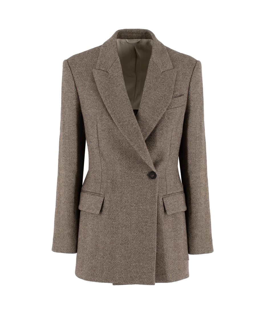 スーツ BRUNELLO CUCINELLI Women Suit Jackets ML1427261 C273 BROWN Brunello Cucinelli Shiny Linen Jacket With Shiny Details