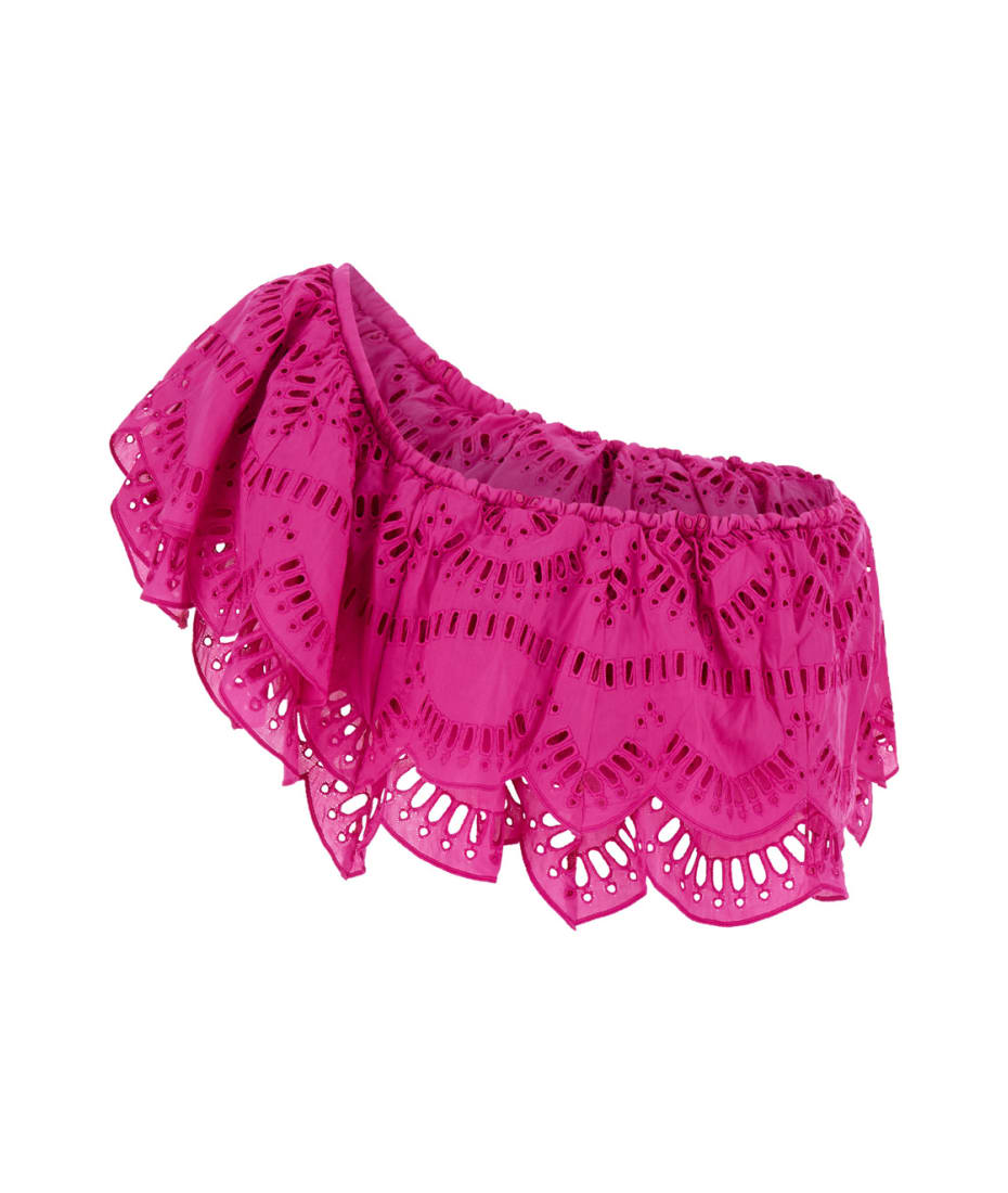 Charo Ruiz Fuchsia One-shoulder Top With Crochet Work In Cotton Blend Woman - Pink