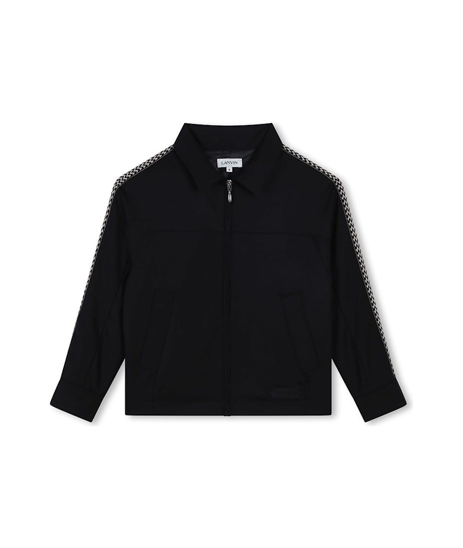 Lanvin Black Lightweight Jacket With Logo And Curb Motif | italist