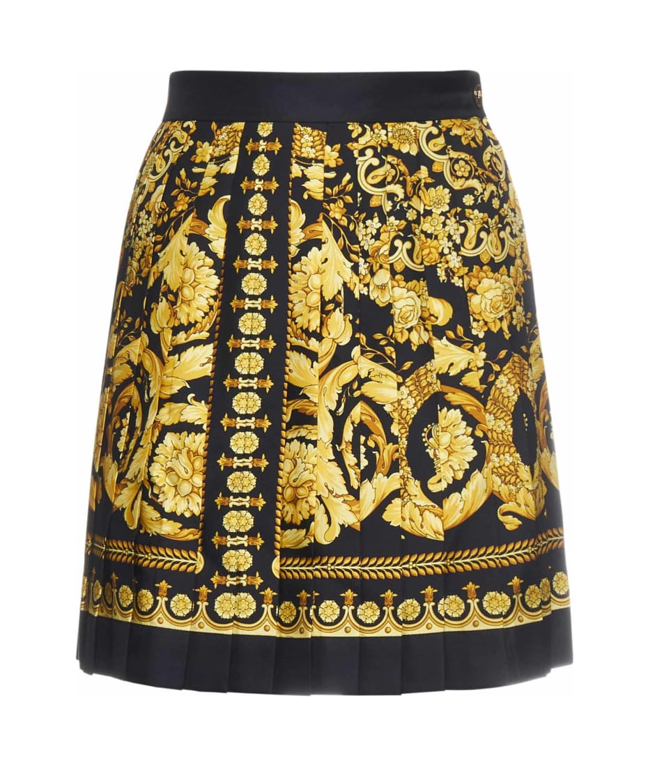 スカート VERSACE Printed Silk Mini Skirt $1295 NWT Versace Alphabet Print Pleated Silk Mini Skirt