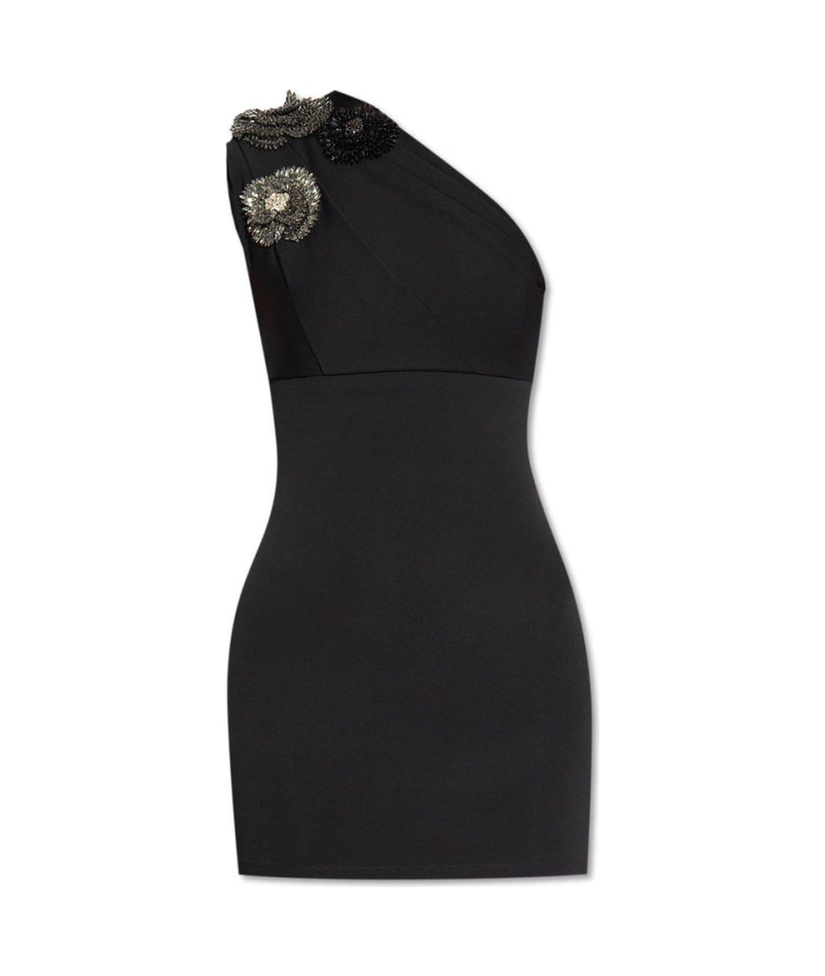 Balmain One Shoulder Mini Dress - BLACK