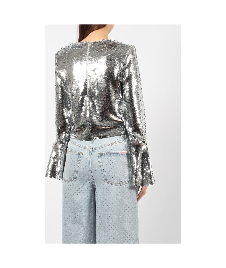 self-portrait Sequin Flared Sleeve Top | italist