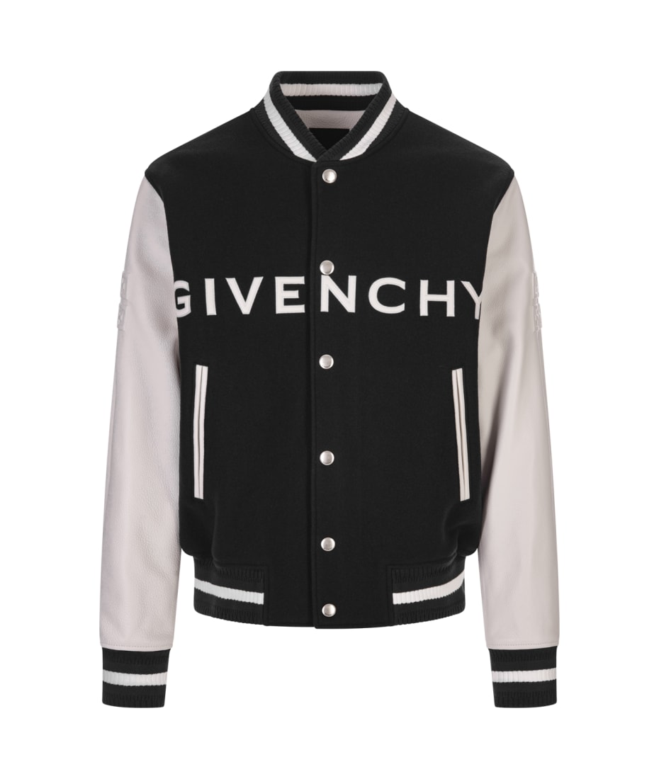 GIVENCHY Logo-Embroidered Wool-Blend and Leather Bomber Jacket for Men