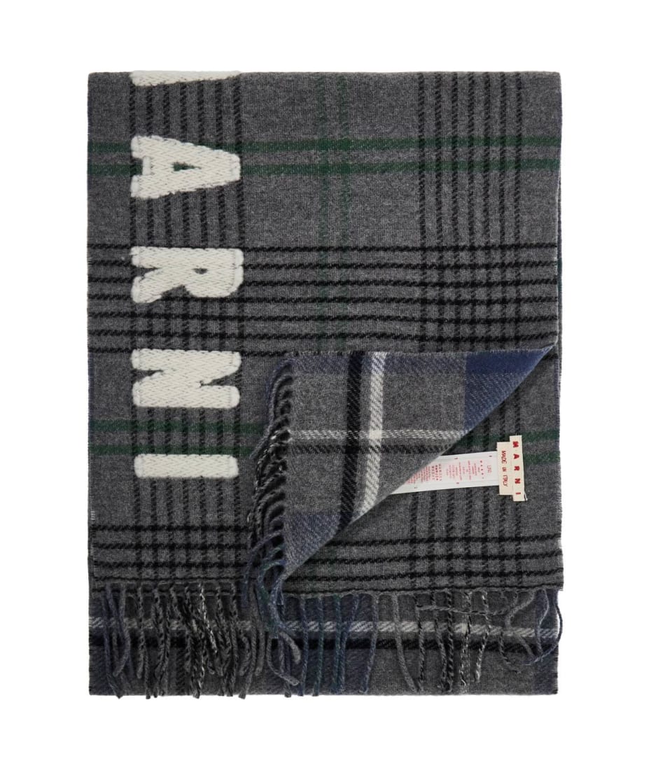 MARNI グレー ダブルチェック ウール製 スカーフ グレー ダブルチェック ウール製 スカーフ | Marni