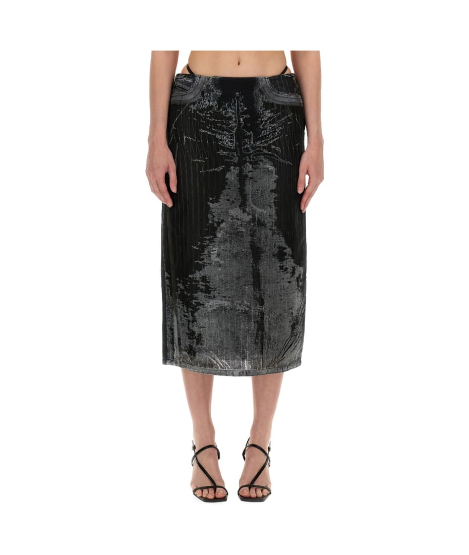 【DIESEL】 Skirt in pinstriped devore denim De-Pra-Fse1 Women's Long skirt in pinstriped devoré denim | White | Diesel