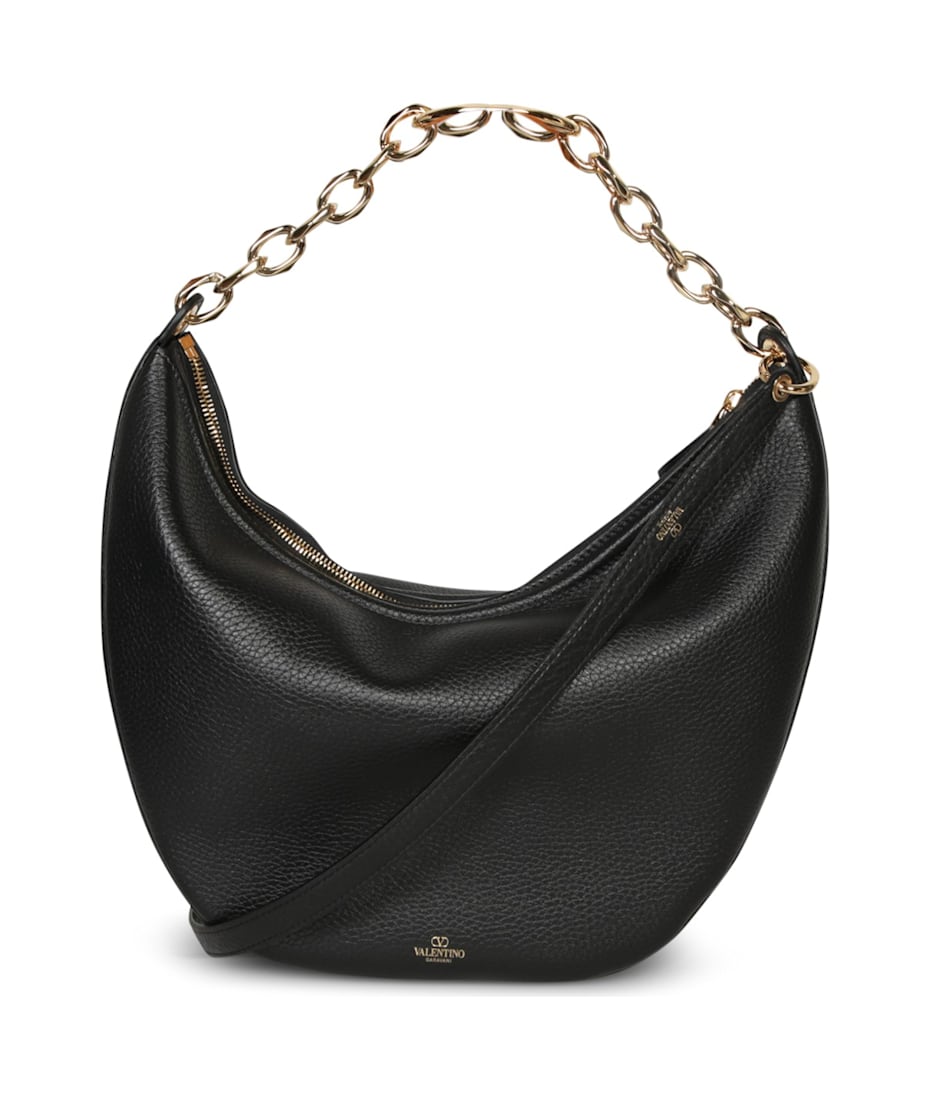 ショルダーバッグ・ポシェット VALENTINO BLACK LEATHER MEDIUM HOBO VLOGO MOON SHOULDER BAG Valentino Black Leather Medium Hobo Vlogo Moon Shoulder Bag