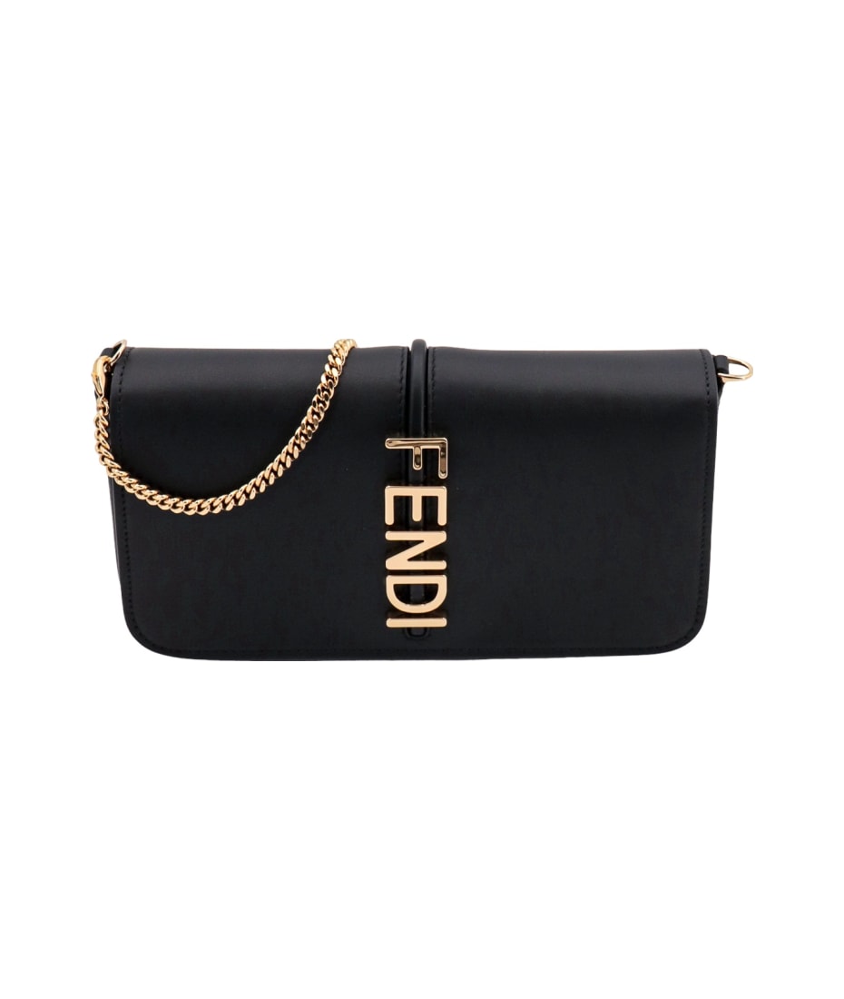 Fendigraphy Wallet On Chain - Black leather wallet