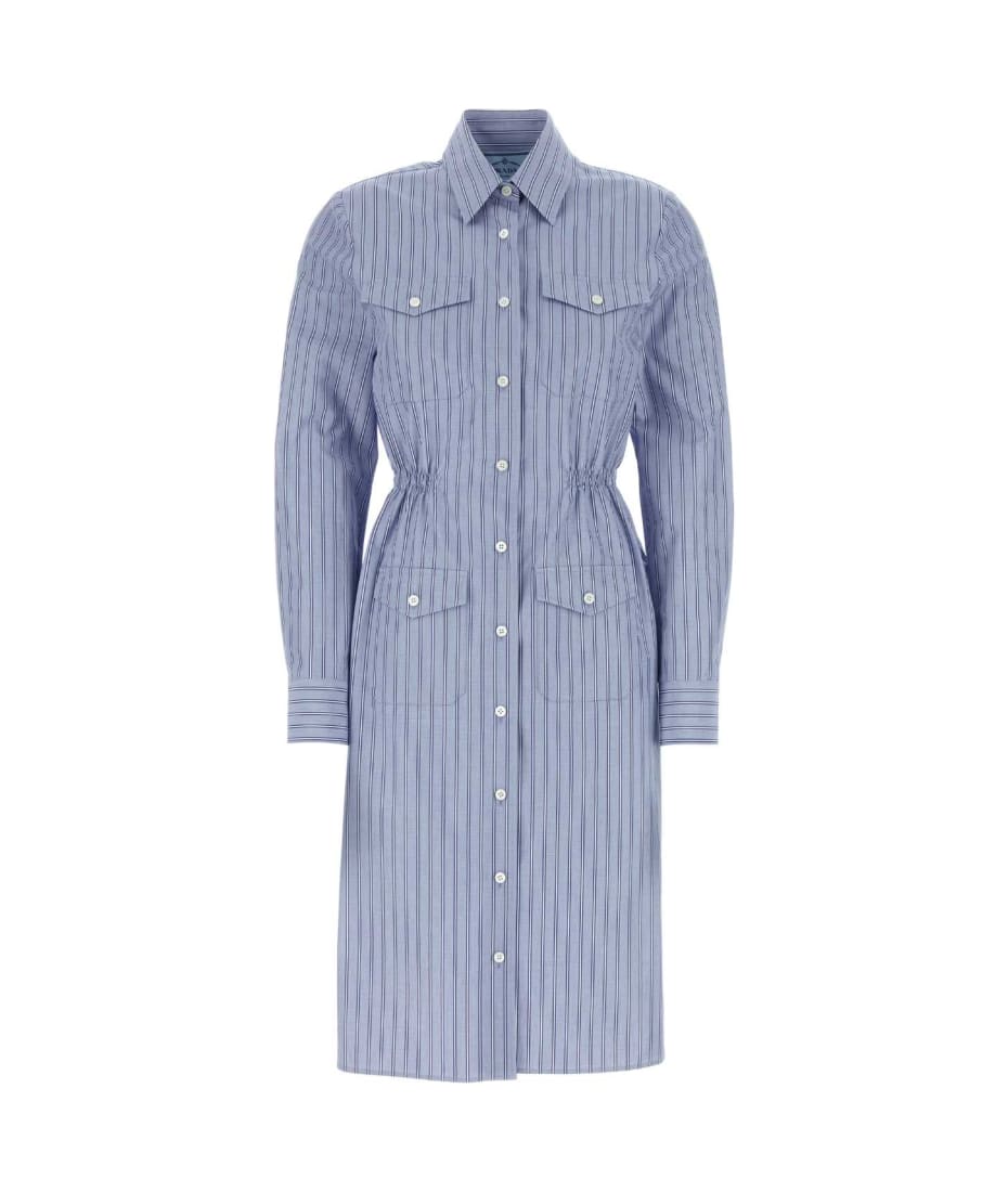 ワンピース PRADA Embroidered Chambray Shirt Dress Prada Embroidered Chambray Shirt Dress | italist