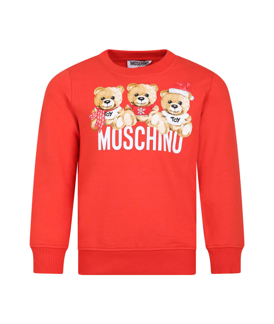 Moschino Red Sweatshirt For Kids With Teddy Bears italist