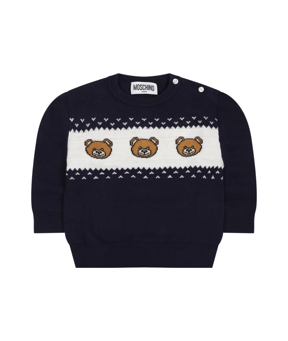 Blue Sweater For Babykids With Teddy Bears