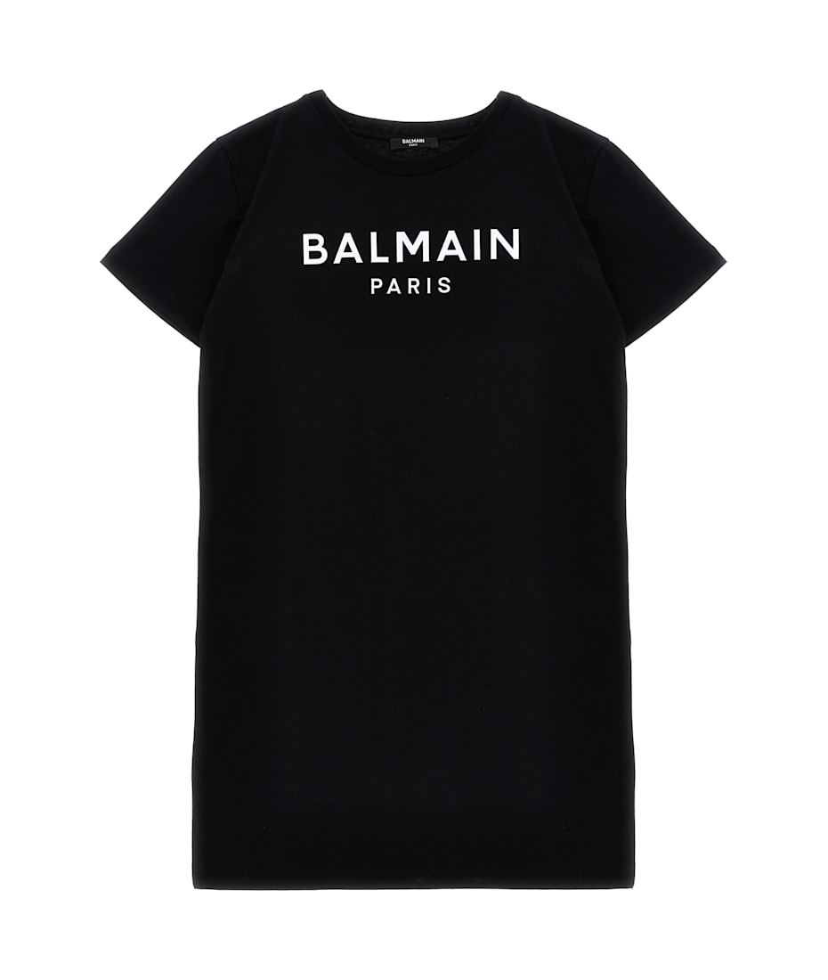 新品♡デカロゴ♡ラインストーン仕様♡BALMAIN バルマン シャツ ワンピース PIERRE BALMAIN ピエール・バルマン サテン ドット&ラインシャツ