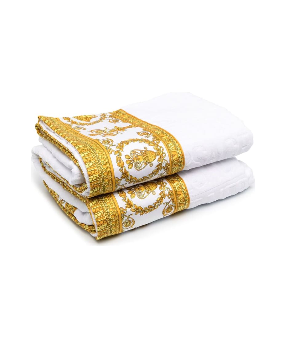 VIP【関税送料無料】希少 VERSACE WHITE GOLD COTTON TOWEL SET Versace Zto191401zcosp052z4001 | italist