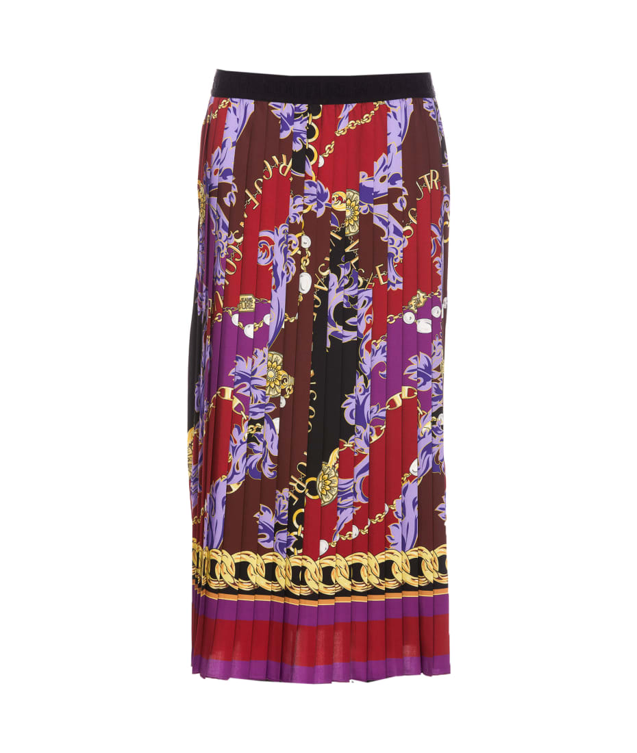 スカート Versace Jeans Couture CHAIN COUTURE PLEATED MIDI Skirt Versace Jeans Couture Chain Couture Print Pleated Midi Skirt