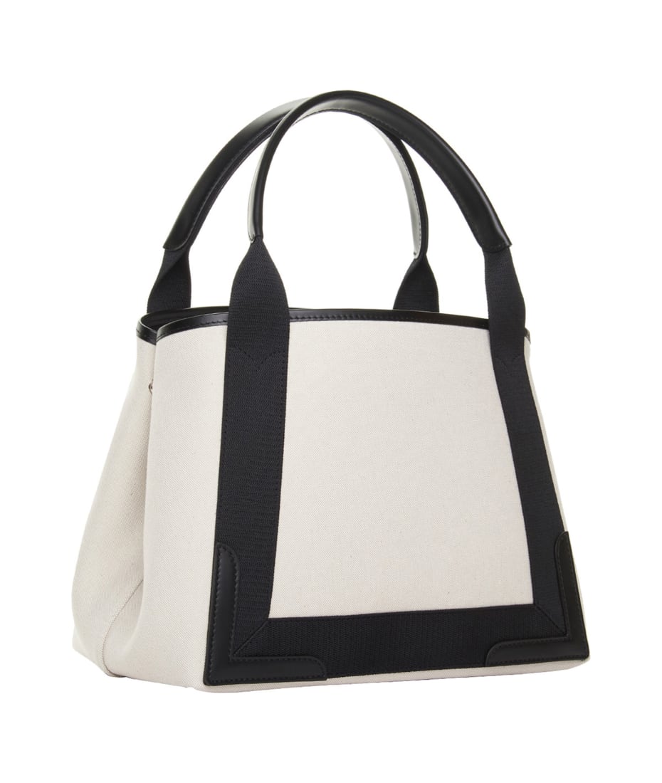 Balenciaga Navy Cabas S Canvas Tote Bag White