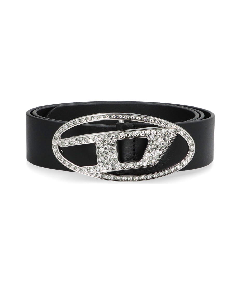 DIESEL　BELT　80　B-1DR-LAYER STRASS　X10305 Diesel Oval D Logo B-1DR-Layer Strass Belt Black X10305