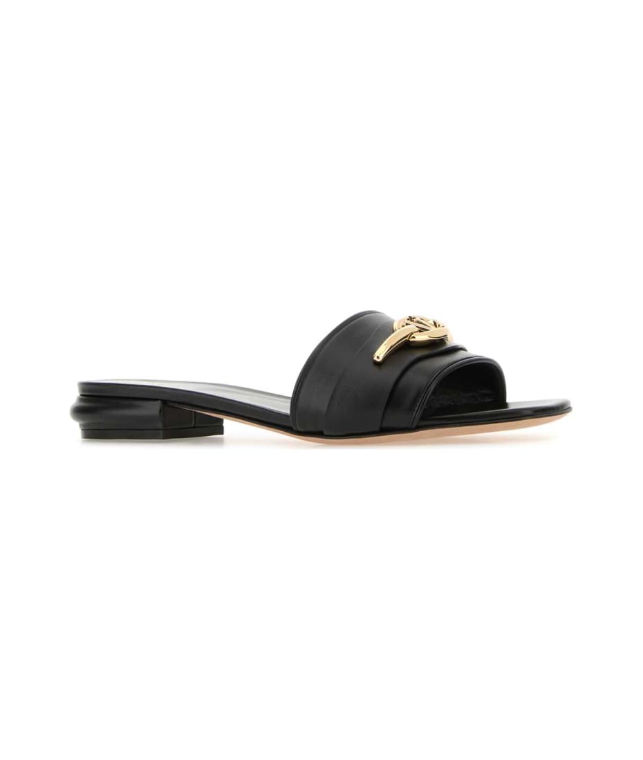 サンダル・ミュール Valentino Garavani Black Leather Quiltie Slippers Valentino Garavani Quiltie 67 Quilted Nappa Leather 60MM