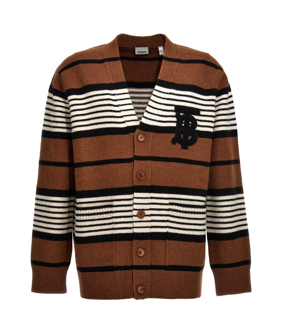 Burberry Logo Patch Striped Cardigan | italist