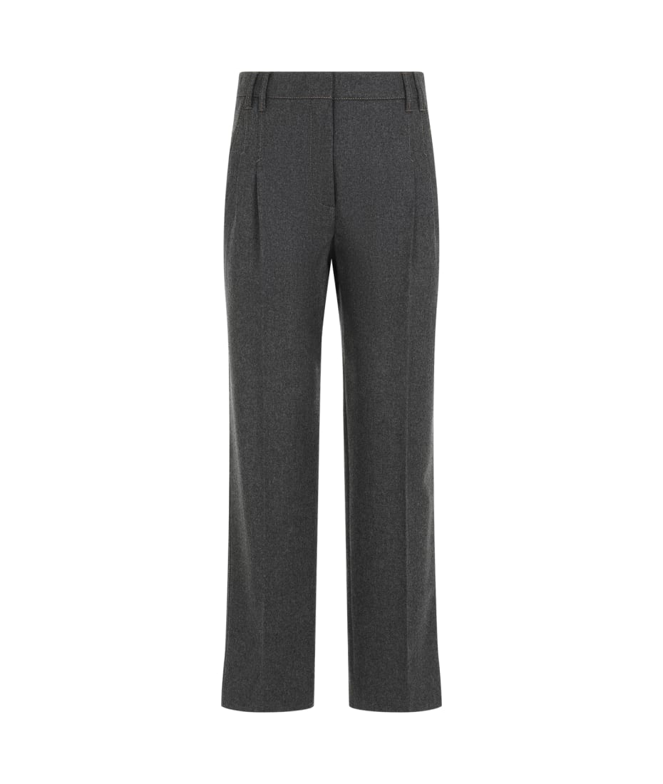 BRUNELLO CUCINELLI FLANNEL CROPPED TROUSERS WITH BELT BRUNELLO CUCINELLI FLANNEL CROPPED TROUSERS WITH BELT