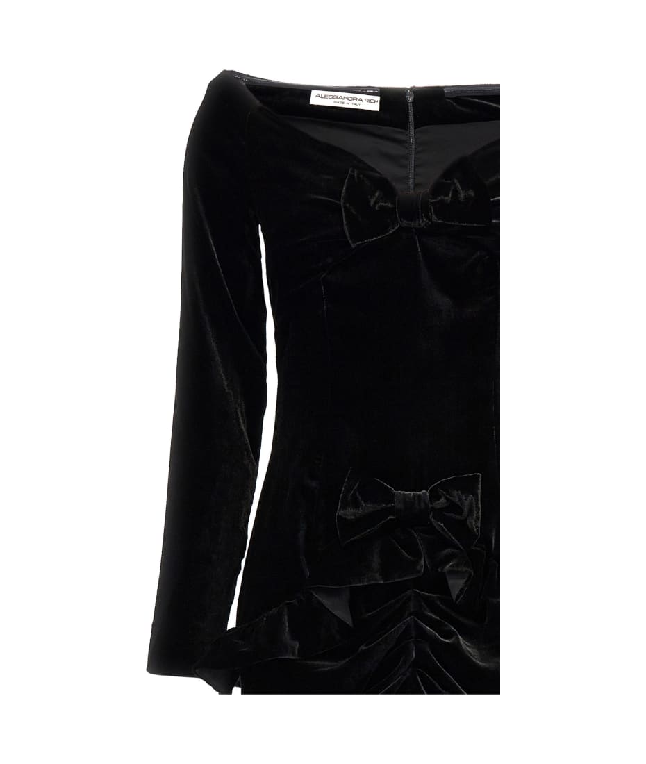 ワンピース ALESSANDRA RICH Velvet off the shoulder dress Bow-detail off-shoulder velvet gown in black - Alessandra