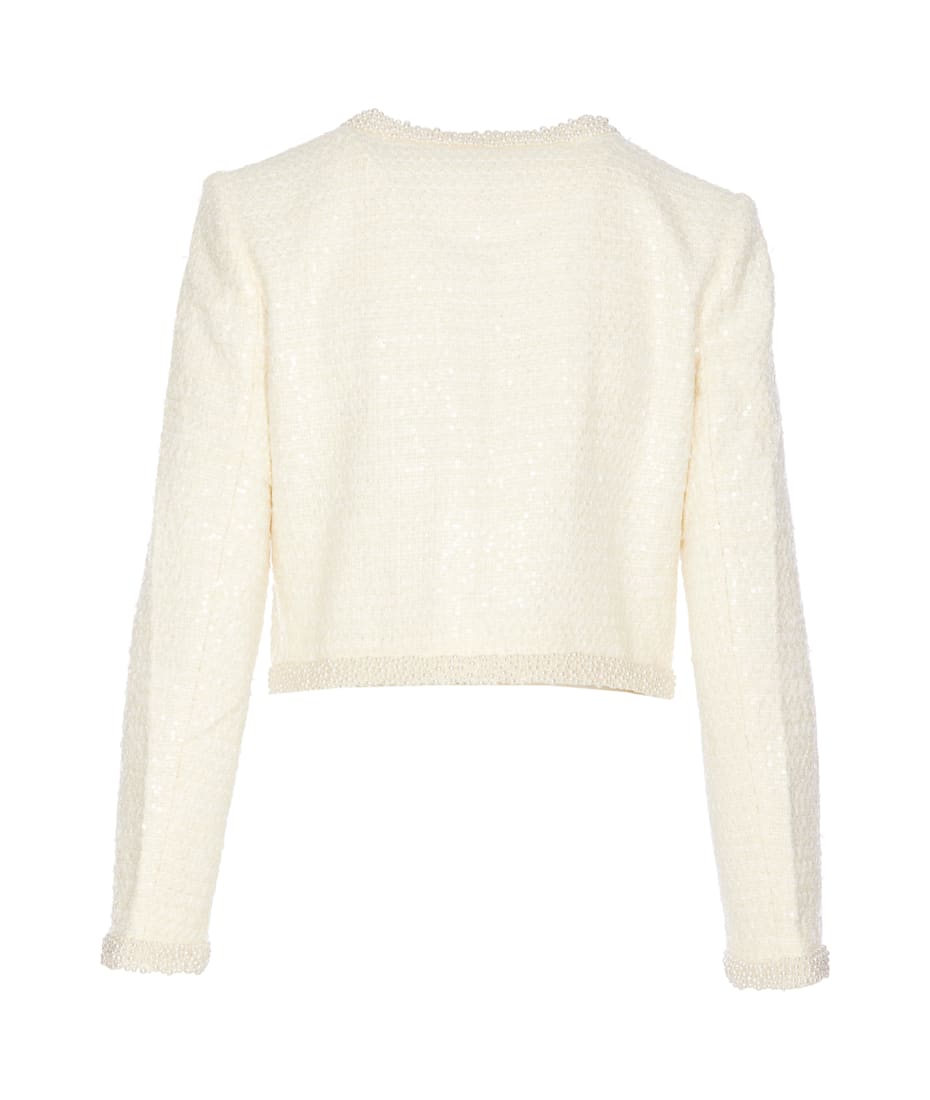 ジャケット Self Portrait Pearl Trim Boucle Cropped Jacket Pink Boucle Pearl Trim Jacket – self-portrait-US