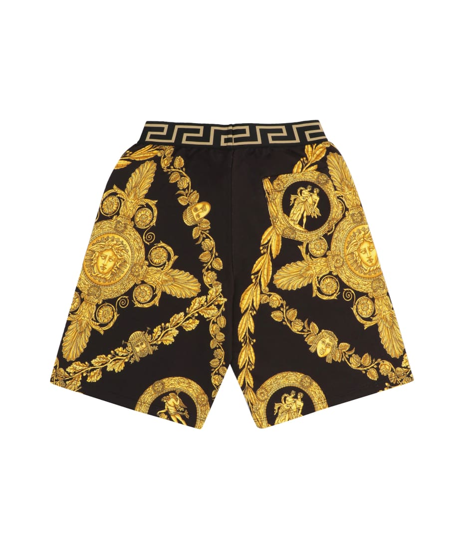 Young Versace Printed Cotton Shorts - black