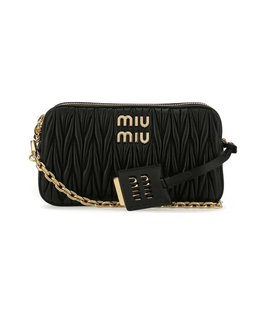 Miu Miu Matelasse Camera Crossbody Shoulder Bag Black Leather