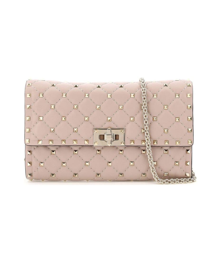 クラッチバッグ Valentino Garavani Clutches Women Leather Pink/Pink Powder Valentino Garavani Antiqued Pink Nappa Leather Rockstud
