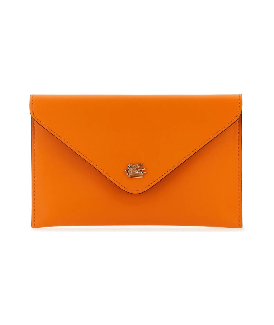 Etro Pouch In Leather With Metal Logo in Orange