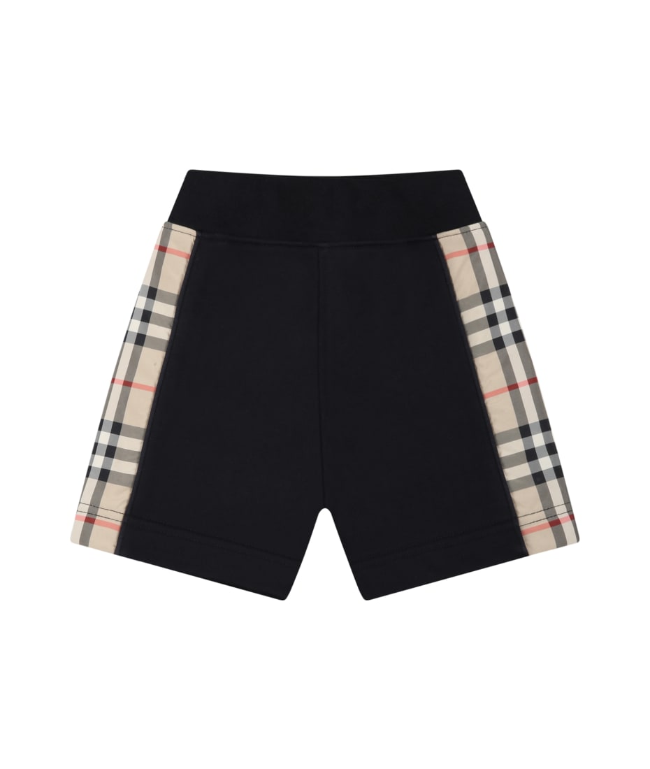 Burberry Black Shorts For Babykids With Vintage Check - Black