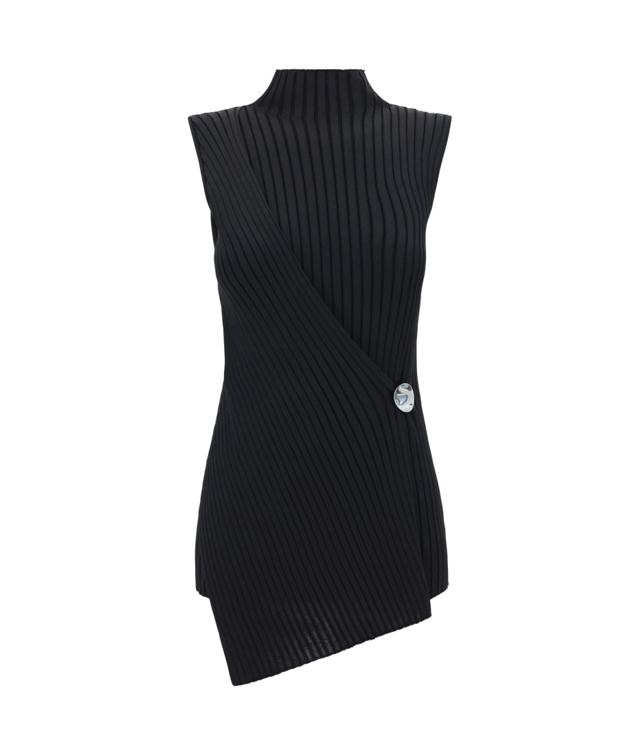 Jil Sander Black Ribbed Sleeveless Top | italist