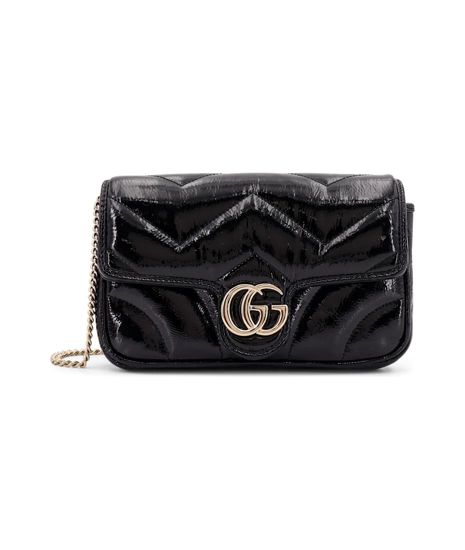 ショルダーバッグ・ポシェット GG marmont patent leather shoulder bag with frontal gg logo Gucci Gg Marmont Patent Leather Shoulder Bag With Frontal Gg