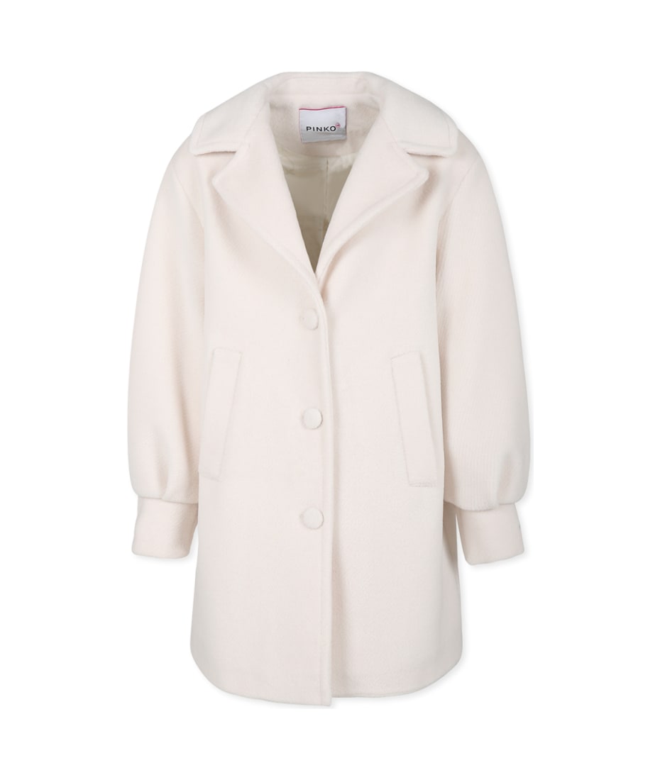 Pinko Ivory Coat For Girl With Logo italist