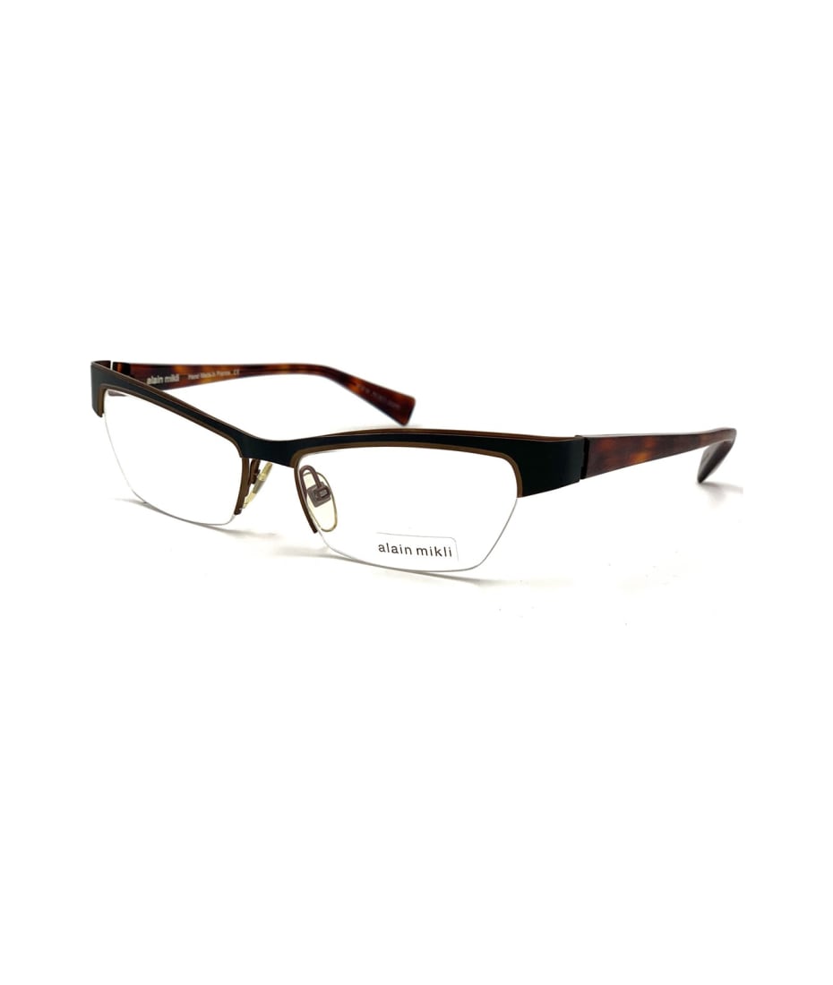 Eyeglasses / ALAIN MIKLI AL1054 Rectangular Brown and Yellow shops Metal