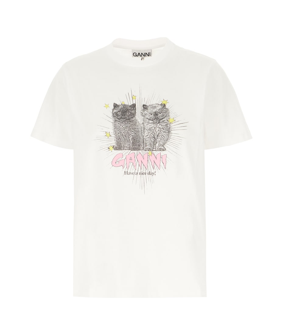 【関税&送料込】Ganni White Cotton T-Shirt Bright White White Heavy Cotton T-shirt | GANNI US
