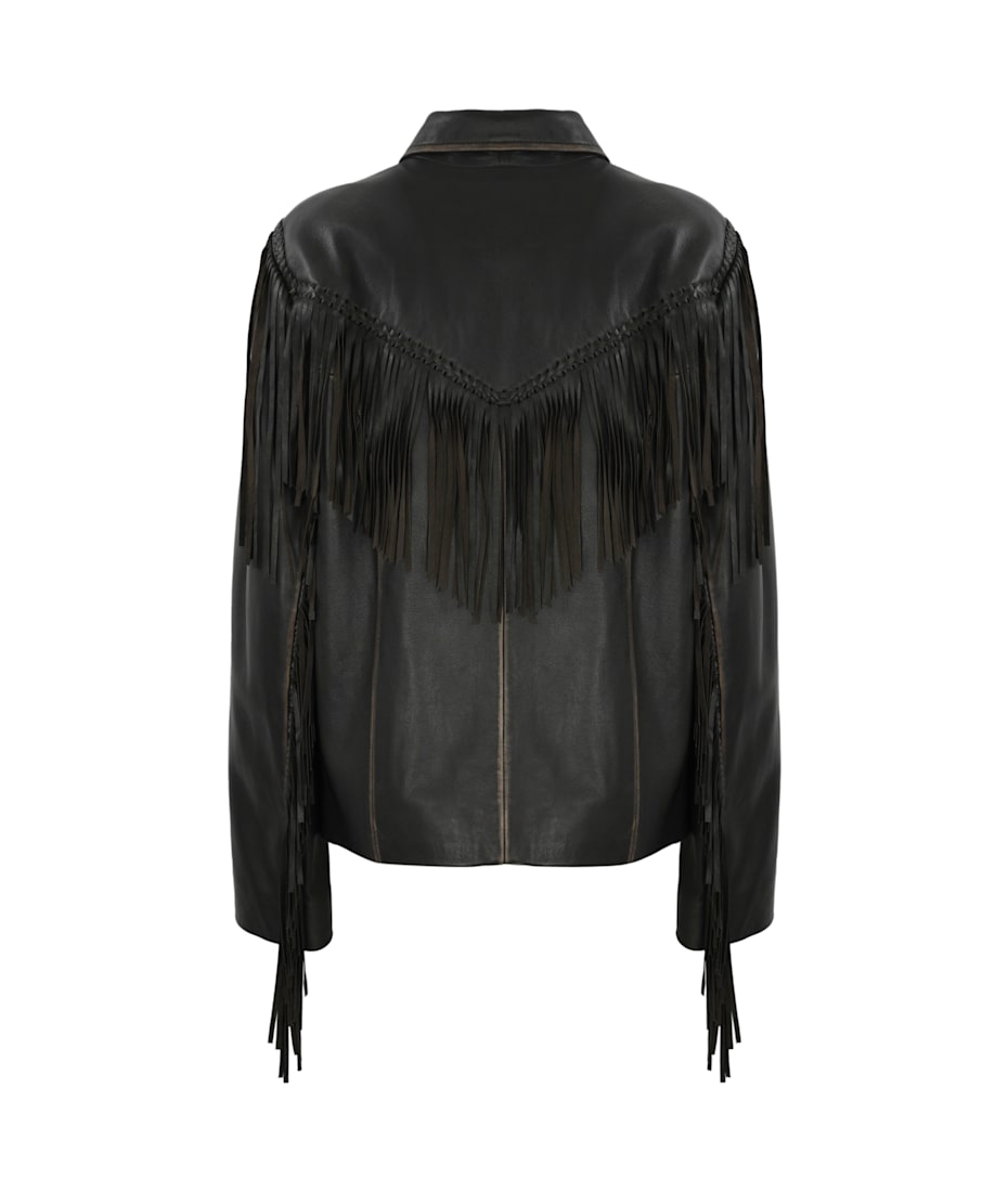 Weekend Max Mara Eracle Leather Effect Jacket With Fringes