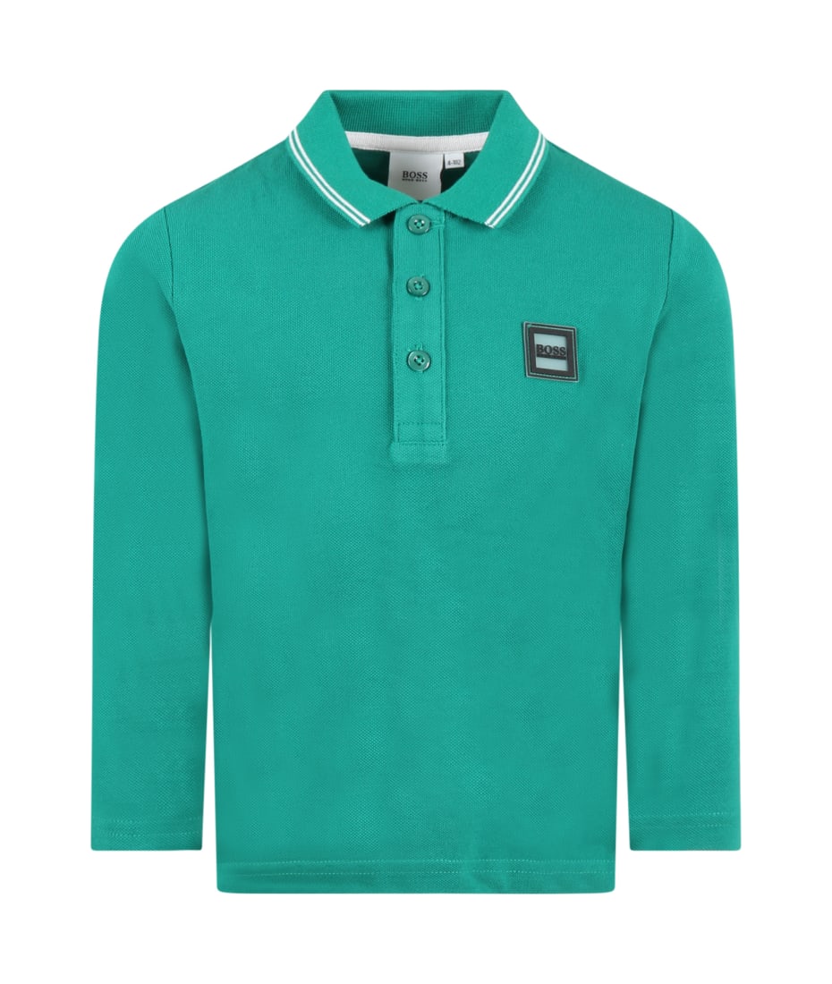 Hugo Boss Green Polo-shirt For Boy With Logo Patch italist, ALWAYS LIKE A SALE